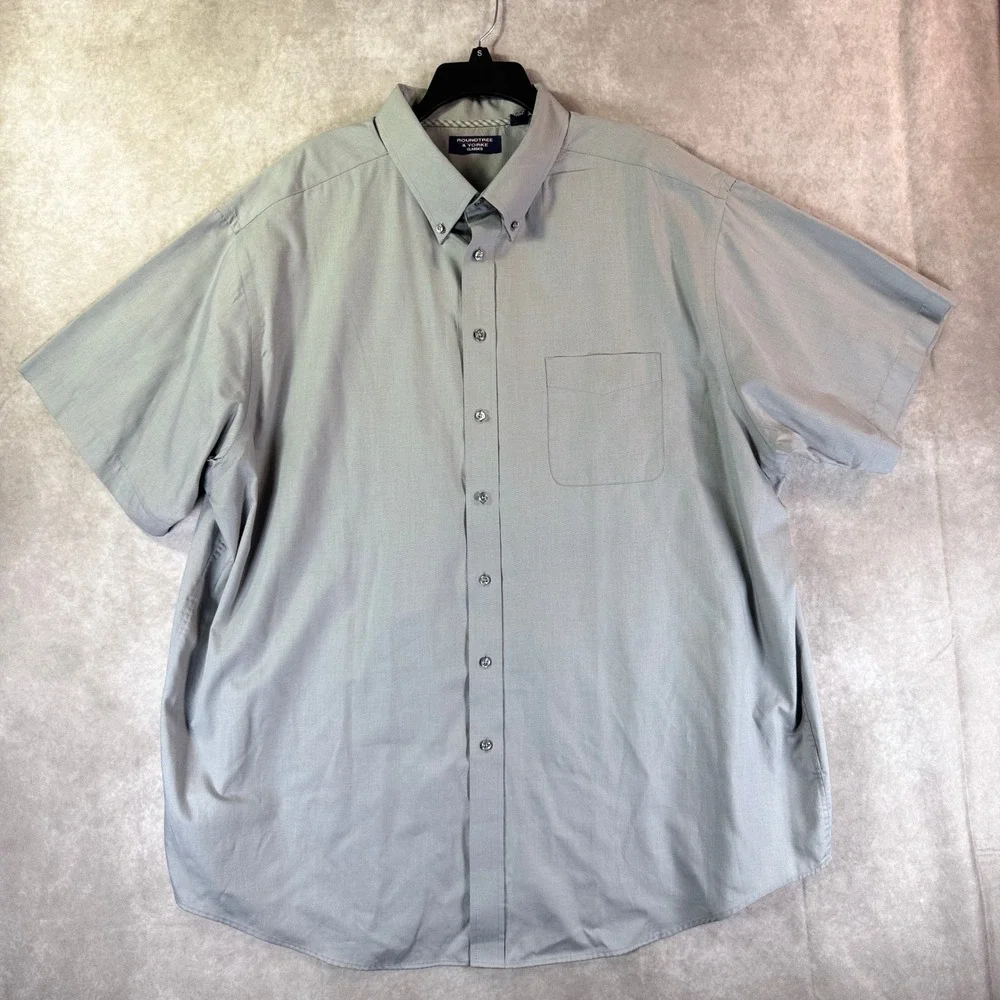 Roundtree & Yorke Button Down Mens 4XT Grey Solid Short Sleeve Big & Tall Casual